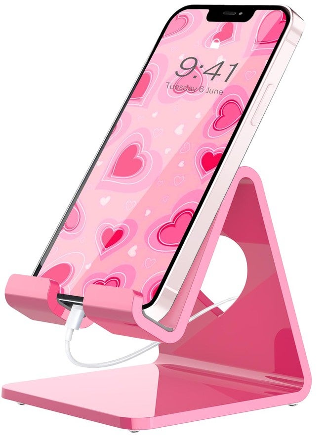 Crpich Acrylic Cell Phone Stand, Portable Phone Holder, Pink Phone Stand for Desk, Compatible with Phone16 15 14 13 12 Pro Max Mini 11 SE, Switch, Android Smartphone, Pad, Tablet, Desk Accessories - Image 1